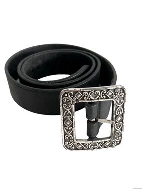 Brighton Black Leather Belt Retired Ornate Rectangular Buckle Silver Size 36